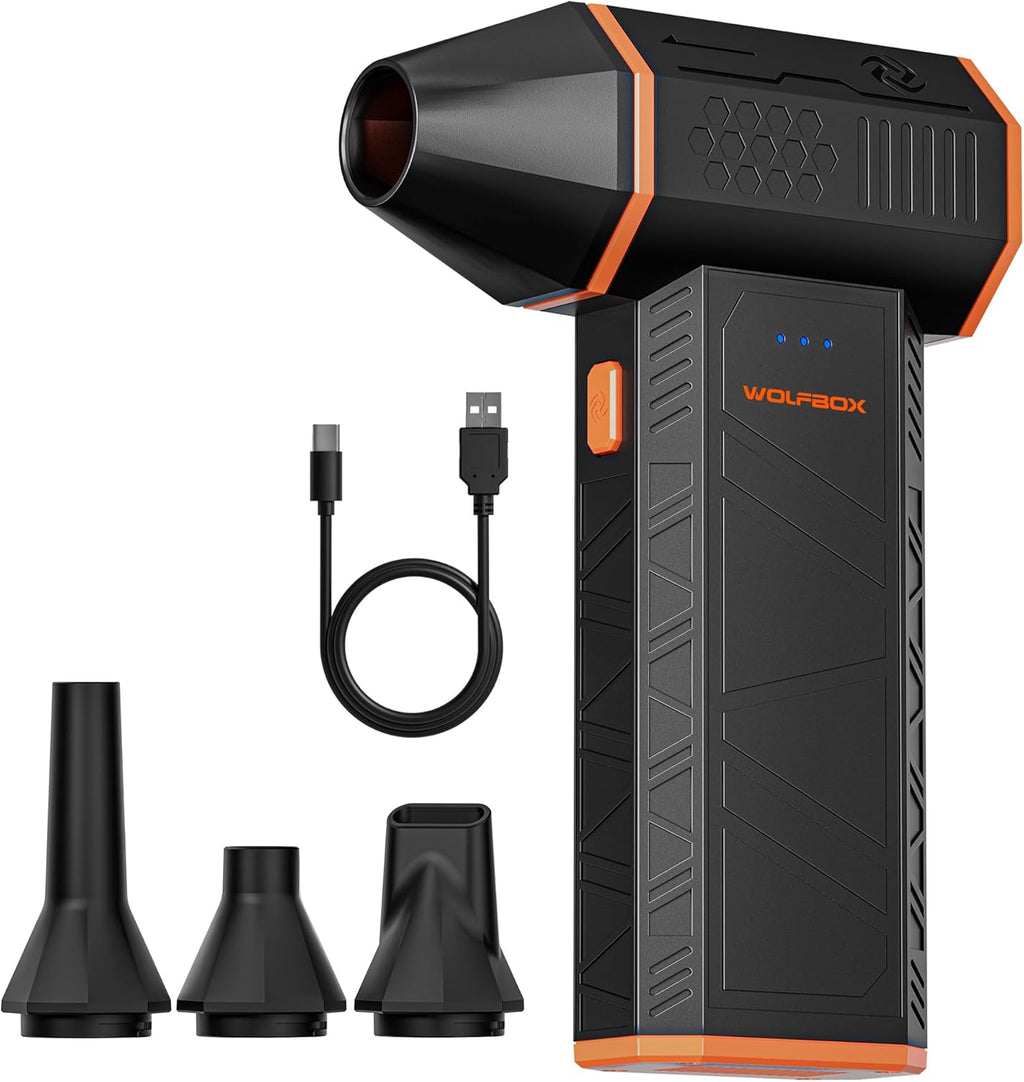 WOLFBOX MegaFlow 50 Compressed Air Duster - 110000RPM Super Power Electric Air Duster, 3-Gear Adjustable Mini Blower with Fast Charging