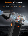 WOLFBOX MegaFlow 50 Compressed Air Duster - 110000RPM Super Power Electric Air Duster, 3-Gear Adjustable Mini Blower with Fast Charging